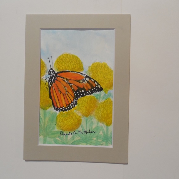 Rhonda McMahon...artist Other - Monarch Butterfly on Milkweed Watercolor Original Painting